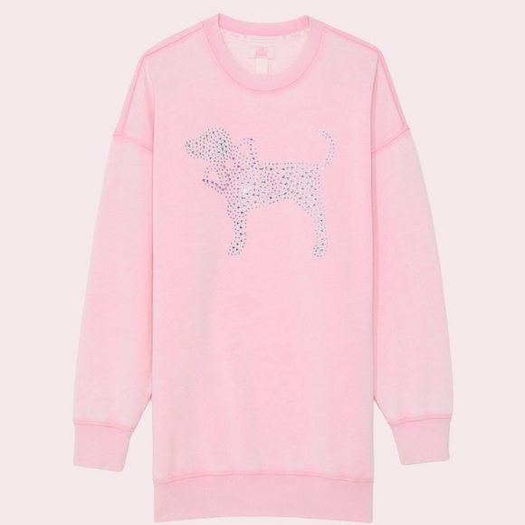 PINK Victoria’s Secret x LoveShackFancy Rhinestone Dog Sweatshirt Dress - Picture 4 of 6